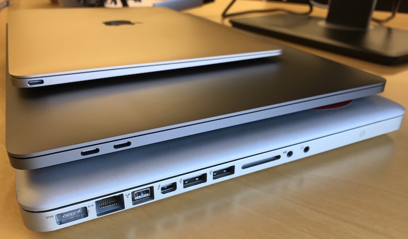 From top to bottom: 12-inch Macbook, 15-inch 2016 Macbook pro, 15-inch 2011 Macbook pro