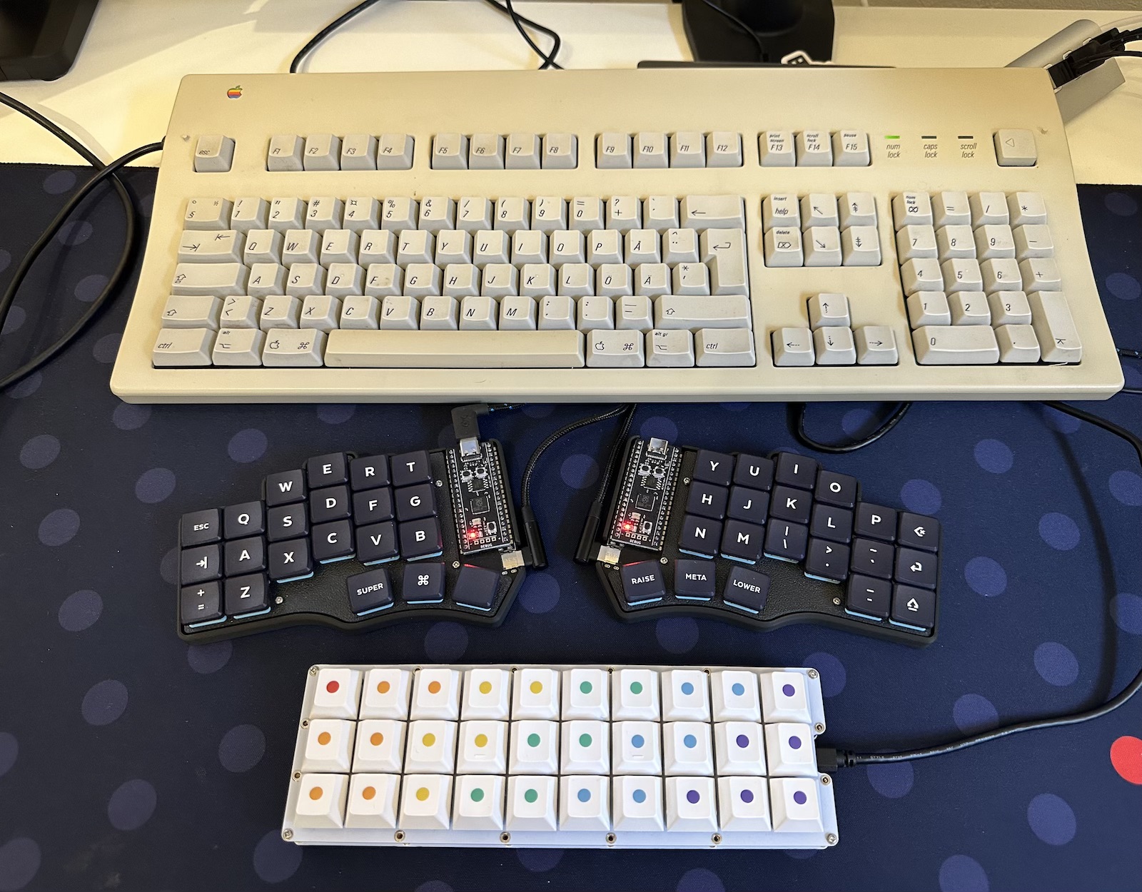 Gherkin and Piantor next to gigantic Apple extended keyboard II