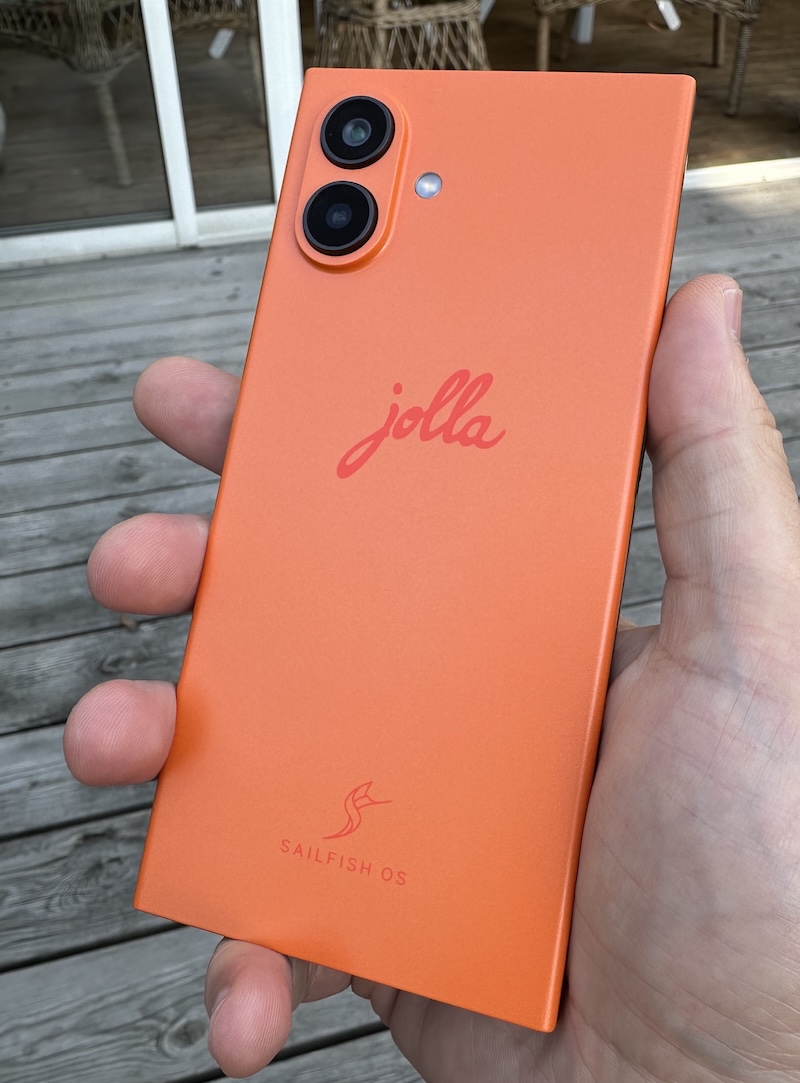 Back side of orange Jolla phone