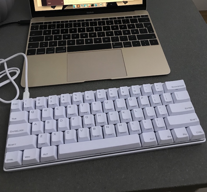 Pok3r next to 12-inch Macbook keyboard